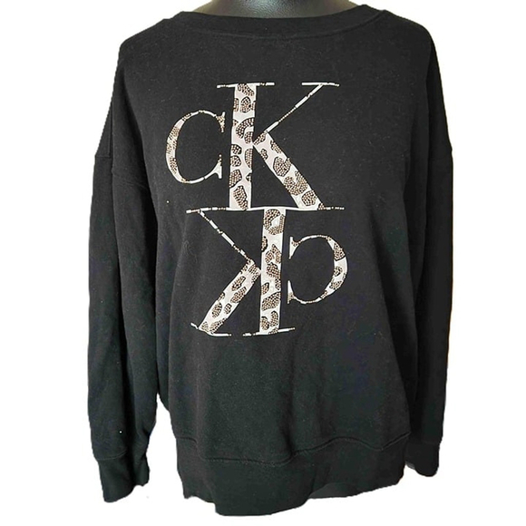 Calvin Klein Womens Black Animal Print Logo Crewneck Sweatshirt Si… - Picture 1 of 6